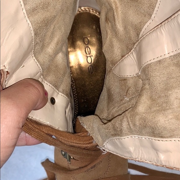 :Sold: Bebe Yvette III Suede Lace up Boots Tan - Picture 9 of 16